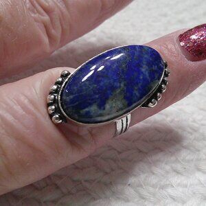 Stunning LAPIS LAZULI Handmade Sterling 925 Ring Size 7.5 #673D